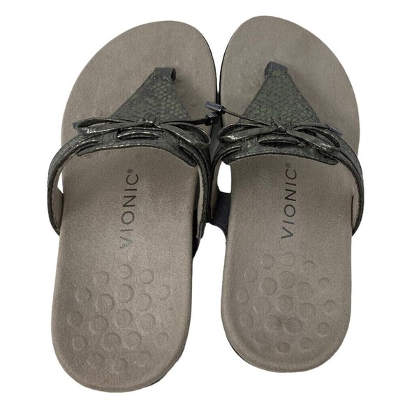 NEW Vionic Amaya Women's Size 6W Wide Sandals Shoes Gray Snake Print Flip Flop - Picture 5 of 13